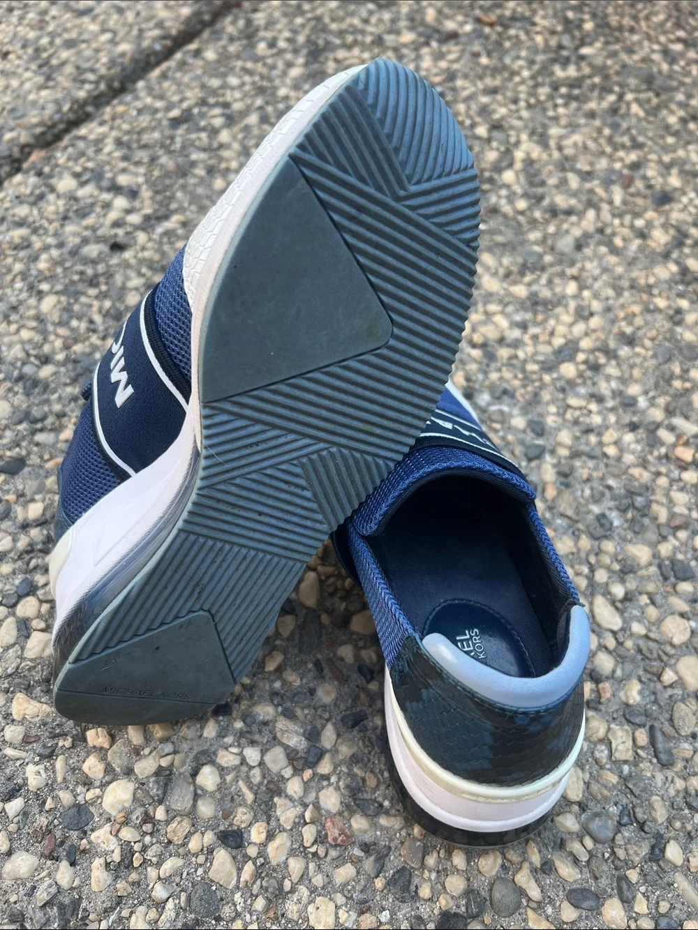 Michael Kors Felix Extreme Blue and White Mesh Slip-On Fashion Sneakers